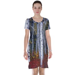 White Birch Trees Autumn Short Sleeve Nightdress