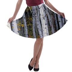 White Birch Trees Autumn A-line Skater Skirt by Perong