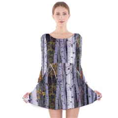 White Birch Trees Autumn Long Sleeve Velvet Skater Dress