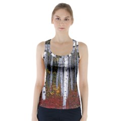 White Birch Trees Autumn Racer Back Sports Top by Perong