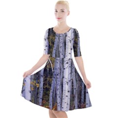 White Birch Trees Autumn Quarter Sleeve A-line Dress by Perong