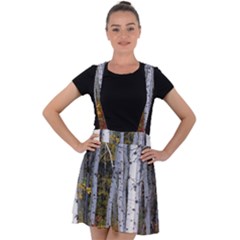 White Birch Trees Autumn Velvet Suspender Skater Skirt by Perong