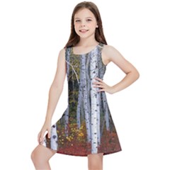 White Birch Trees Autumn Kids  Lightweight Sleeveless Dress by Perong