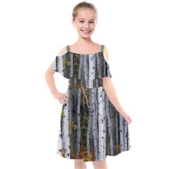 White Birch Trees Autumn Kids  Cut Out Shoulders Chiffon Dress by Perong