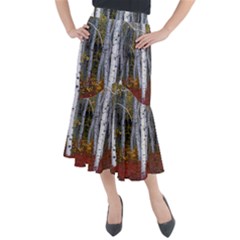 White Birch Trees Autumn Midi Mermaid Skirt by Perong