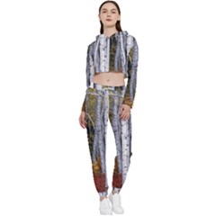 White Birch Trees Autumn Cropped Zip Up Lounge Set by Perong