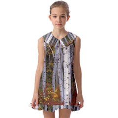 White Birch Trees Autumn Kids  Pilgrim Collar Ruffle Hem Dress by Perong