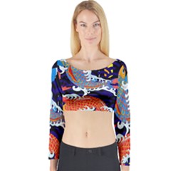 Koi Fish Traditional Japanese Art Long Sleeve Crop Top by Perong