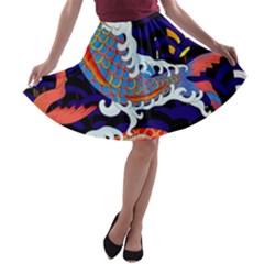 Koi Fish Traditional Japanese Art A-line Skater Skirt by Perong