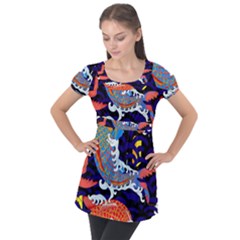 Koi Fish Traditional Japanese Art Puff Sleeve Tunic Top by Perong