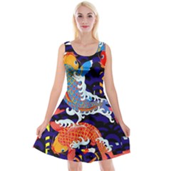 Koi Fish Traditional Japanese Art Reversible Velvet Sleeveless Dress