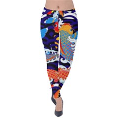 Koi Fish Traditional Japanese Art Velvet Leggings by Perong