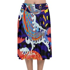 Koi Fish Traditional Japanese Art Velvet Flared Midi Skirt