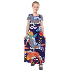 Koi Fish Traditional Japanese Art Kids  Short Sleeve Maxi Dress by Perong