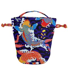 Koi Fish Traditional Japanese Art Drawstring Bucket Bag by Perong