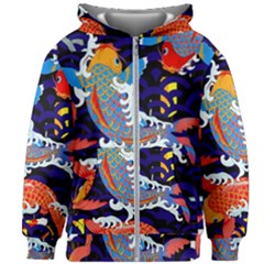 Koi Fish Traditional Japanese Art Kids  Zipper Hoodie Without Drawstring