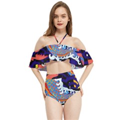 Koi Fish Traditional Japanese Art Halter Flowy Bikini Set  by Perong