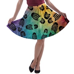 Rainbow With Boot Prints A-line Skater Skirt by The27thLetter