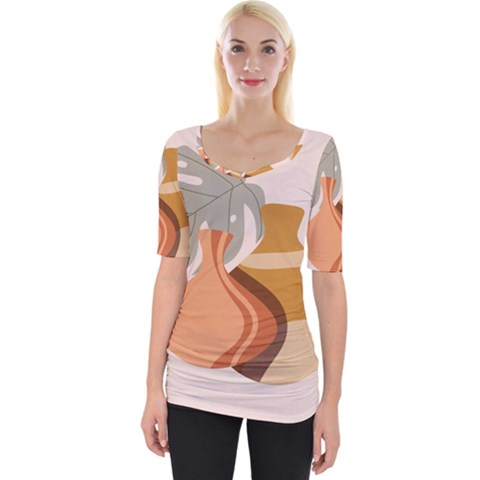 Vases Art Plant Boho Bohemian Wide Neckline T-shirt by Perong