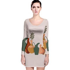 Drawing Botanical Long Sleeve Velvet Bodycon Dress