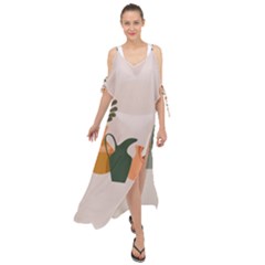 Drawing Botanical Maxi Chiffon Cover Up Dress by Perong