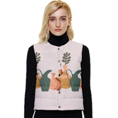 Drawing Botanical Women s Button Up Puffer Vest