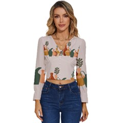 Drawing Botanical Long Sleeve V-neck Top by Perong