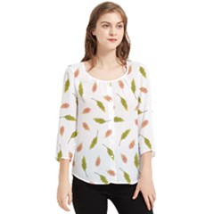 Leaves Pattern Seamless Texture Chiffon Quarter Sleeve Blouse by Perong