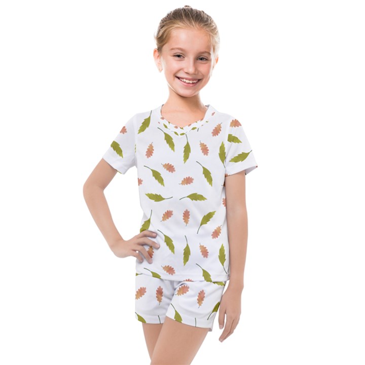 Leaves Pattern Seamless Texture Kids  Mesh T-Shirt and Shorts Set