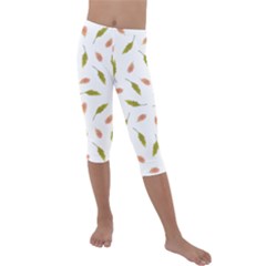 Leaves Pattern Seamless Texture Kids  Lightweight Velour Capri Leggings  by Perong