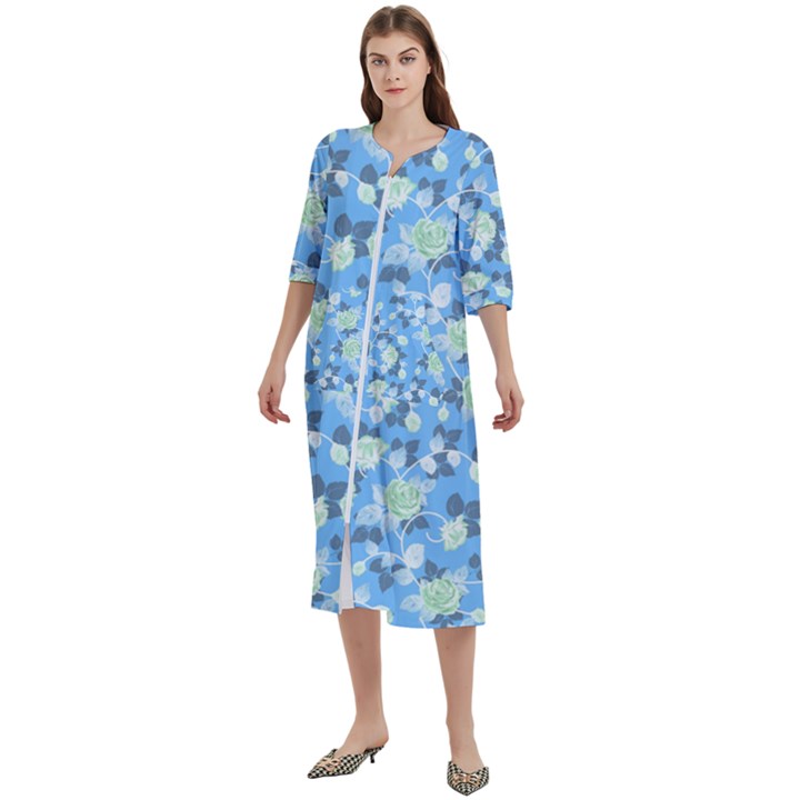 Pattern Texture Seamless Design Women s Cotton 3/4 Sleeve Nightgown