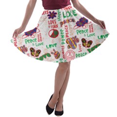 Power Love Pattern Texture Seamless Peace A-line Skater Skirt by Perong