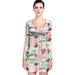 Power Love Pattern Texture Seamless Peace Long Sleeve Velvet Bodycon Dress