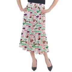 Power Love Pattern Texture Seamless Peace Midi Mermaid Skirt by Perong