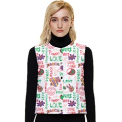 Power Love Pattern Texture Seamless Peace Women s Button Up Puffer Vest