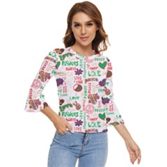 Power Love Pattern Texture Seamless Peace Bell Sleeve Top