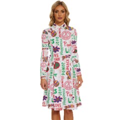 Power Love Pattern Texture Seamless Peace Long Sleeve Shirt Collar A-line Dress by Perong