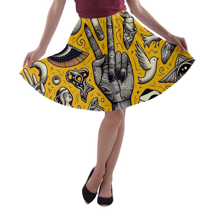 Yellow Template Design A-line Skater Skirt