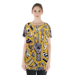 Yellow Template Design Skirt Hem Sports Top by Perong