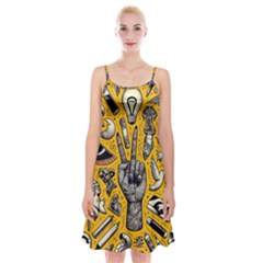 Yellow Template Design Spaghetti Strap Velvet Dress