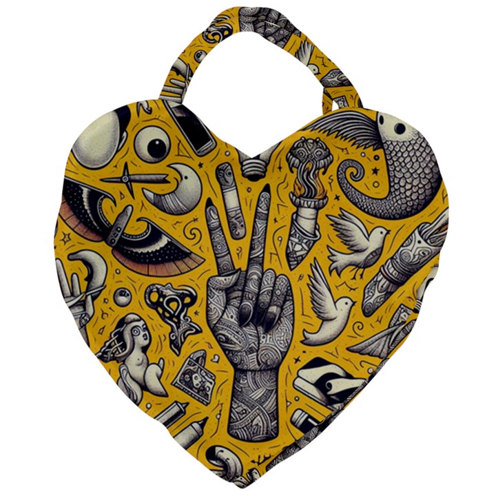 Yellow Template Design Giant Heart Shaped Tote