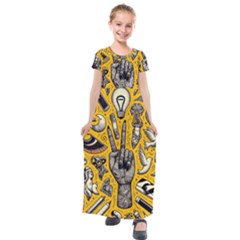 Yellow Template Design Kids  Short Sleeve Maxi Dress by Perong