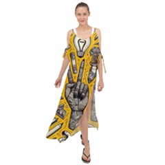 Yellow Template Design Maxi Chiffon Cover Up Dress by Perong