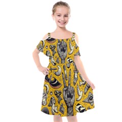 Yellow Template Design Kids  Cut Out Shoulders Chiffon Dress by Perong