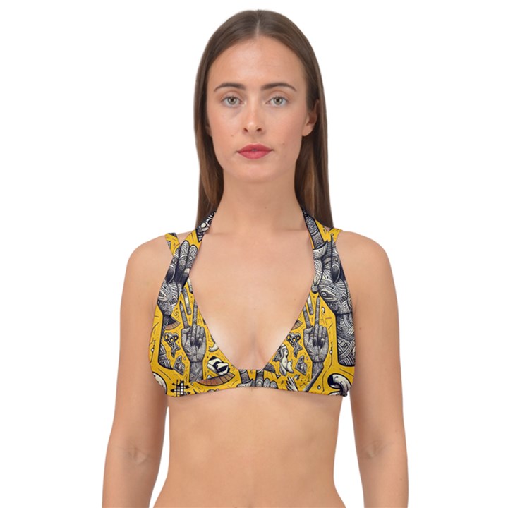 Yellow Template Design Double Strap Halter Bikini Top