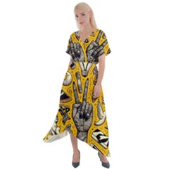 Yellow Template Design Cross Front Sharkbite Hem Maxi Dress by Perong