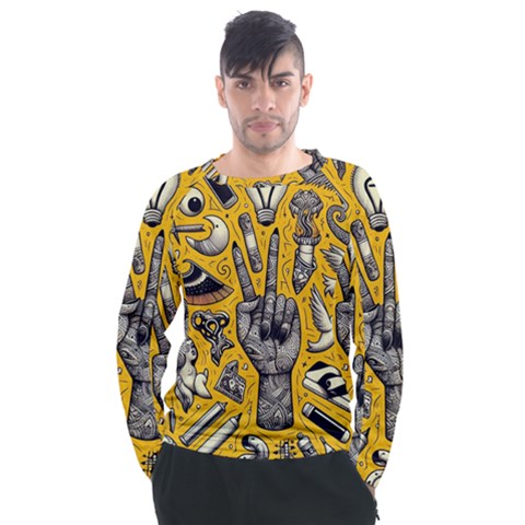 Yellow Template Design Men s Long Sleeve Raglan T-shirt by Perong