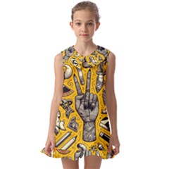 Yellow Template Design Kids  Pilgrim Collar Ruffle Hem Dress by Perong