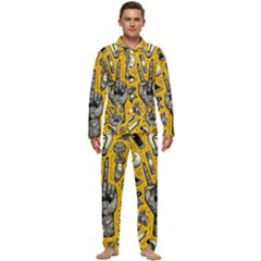 Yellow Template Design Men s Long Sleeve Velvet Pocket Pajamas Set by Perong