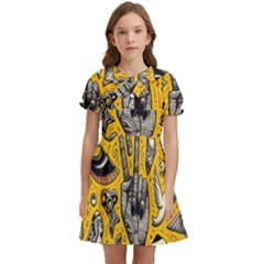 Yellow Template Design Kids  Bow Tie Puff Sleeve Dress by Perong